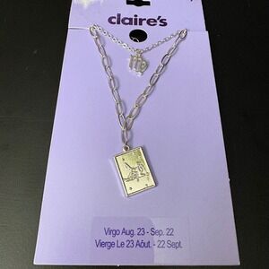 NWT Claires Silver Virgo Zodiac Layered Set of 2‎ Necklaces Aug Sept Gift